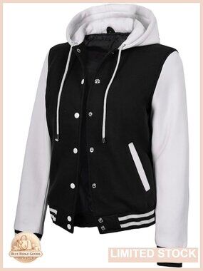 Women's Varsity Jacket Fleece Hooded Letterman Bomber Coat